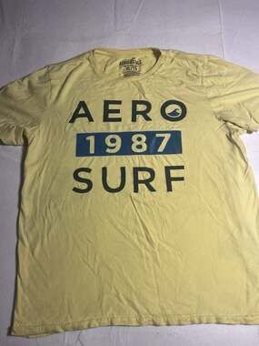 Aeropostale Mens XL Yellow Graphic T Shirt Aero 1987 Surf Short Sleeve Tee